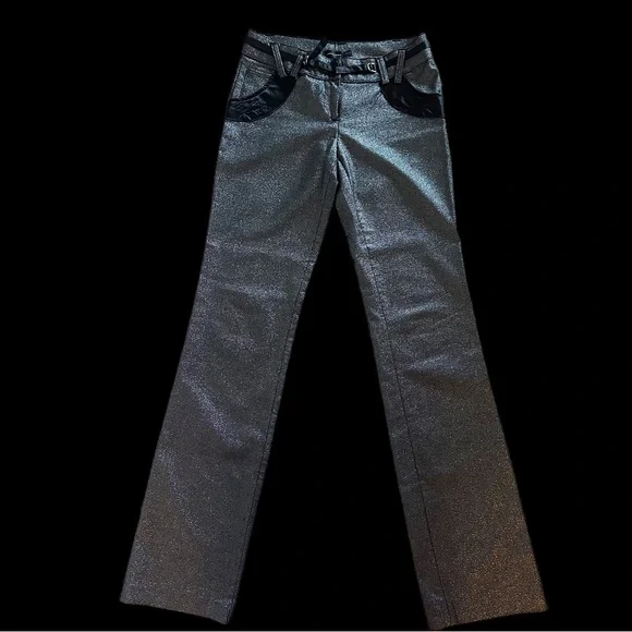 Y2K Metallic Silver Shimmer Pants – Low Rise Statement Trouser - Picture 3 of 15